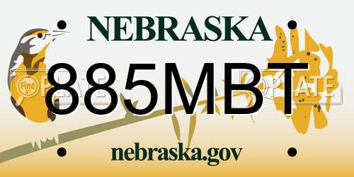 885MBT Nebraska License Plate