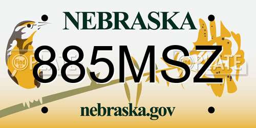 885MSZ Nebraska License Plate