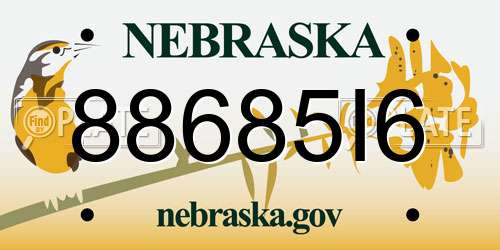 88685I6 Nebraska License Plate
