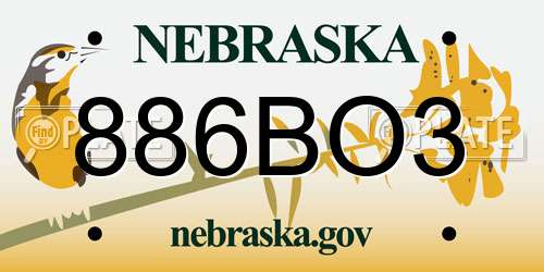 886BO3 Nebraska License Plate