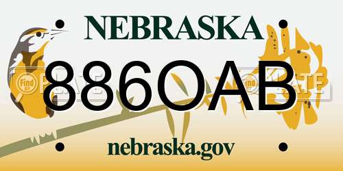 886OAB Nebraska License Plate