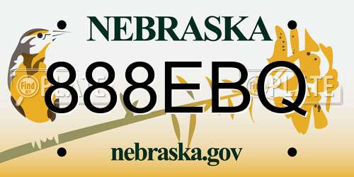 888EBQ Nebraska License Plate