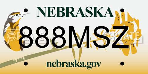888MSZ Nebraska License Plate