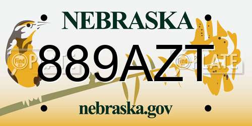 889AZT Nebraska License Plate