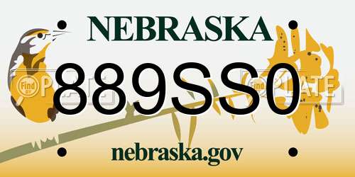 889SS0 Nebraska License Plate