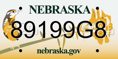 89199G8 Nebraska License Plate