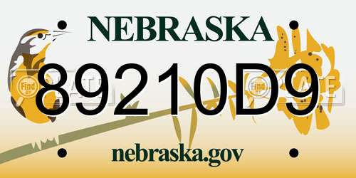 89210D9 Nebraska License Plate