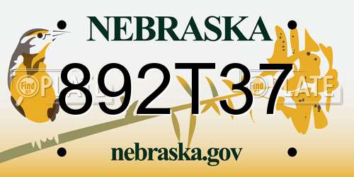 892T37 Nebraska License Plate