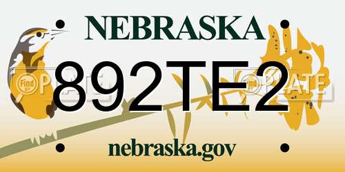892TE2 Nebraska License Plate