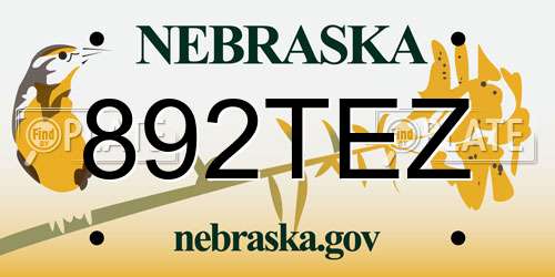 892TEZ Nebraska License Plate