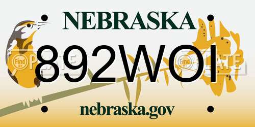 892WOI Nebraska License Plate