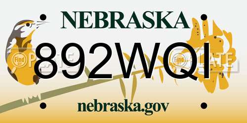 892WQI Nebraska License Plate