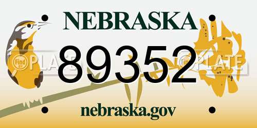 89352 Nebraska License Plate