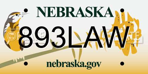 893LAW Nebraska License Plate