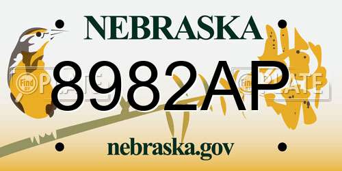 8982AP Nebraska License Plate