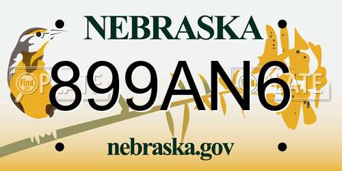 899AN6 Nebraska License Plate