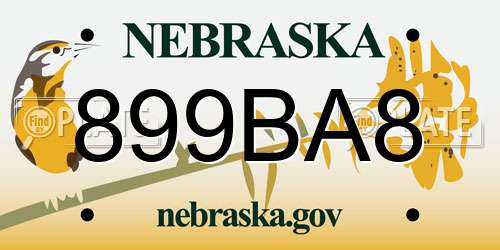 899BA8 Nebraska License Plate