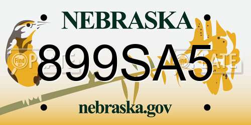899SA5 Nebraska License Plate