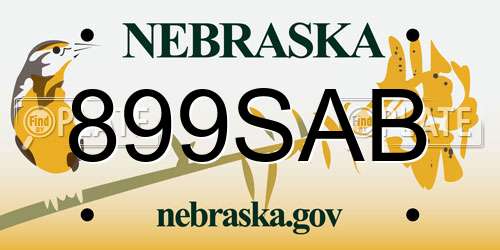 899SAB Nebraska License Plate