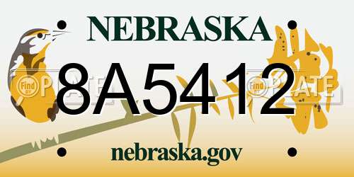 8A5412 Nebraska License Plate