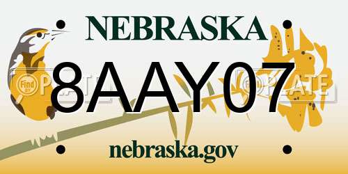 8AAY07 Nebraska License Plate