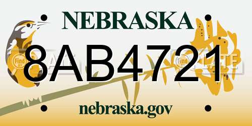 8AB4721 Nebraska License Plate