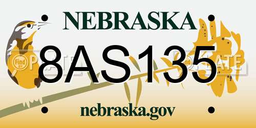 8AS135 Nebraska License Plate