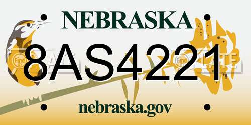 8AS4221 Nebraska License Plate