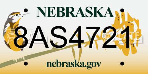8AS4721 Nebraska License Plate