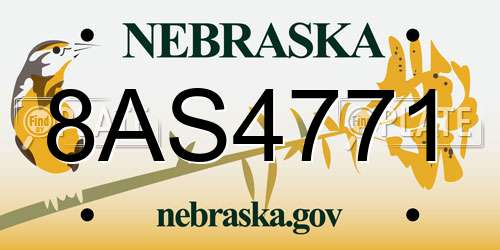 8AS4771 Nebraska License Plate