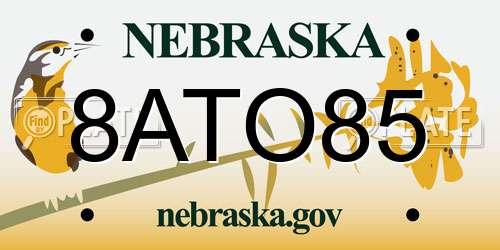 8ATO85 Nebraska License Plate