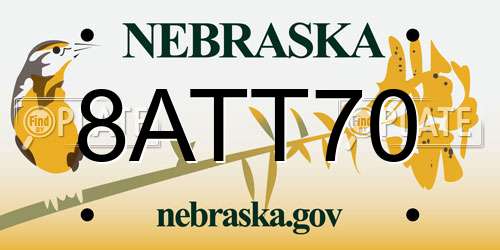 8ATT70 Nebraska License Plate