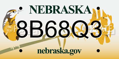 8B68Q3 Nebraska License Plate
