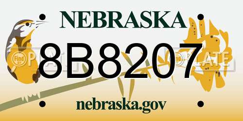 8B8207 Nebraska License Plate