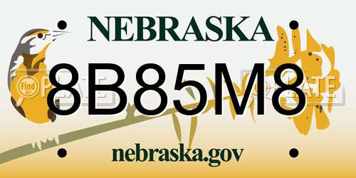 8B85M8 Nebraska License Plate