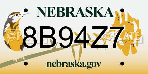 8B94Z7 Nebraska License Plate