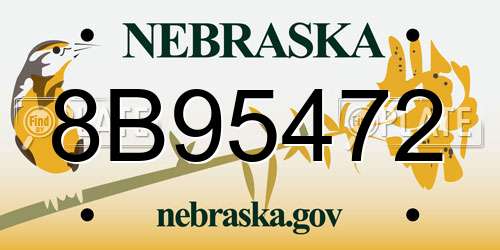 8B95472 Nebraska License Plate