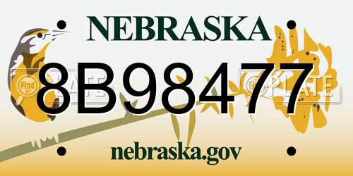 8B98477 Nebraska License Plate