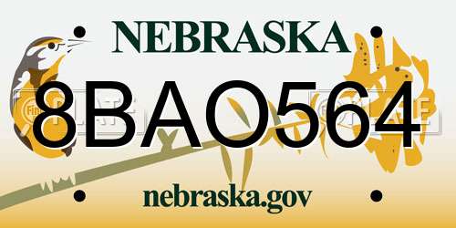8BAO564 Nebraska License Plate