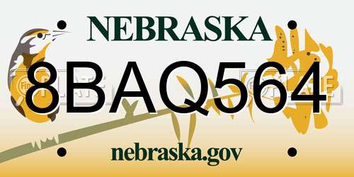 8BAQ564 Nebraska License Plate