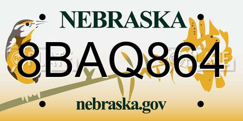 8BAQ864 Nebraska License Plate