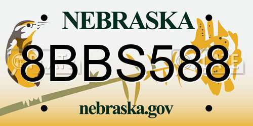 8BBS588 Nebraska License Plate