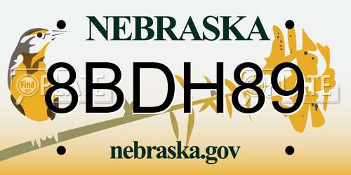 8BDH89 Nebraska License Plate