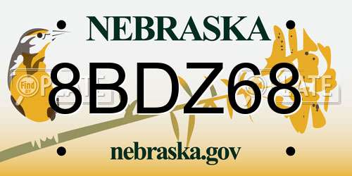 8BDZ68 Nebraska License Plate