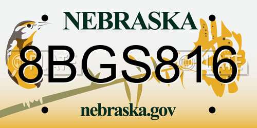 8BGS816 Nebraska License Plate