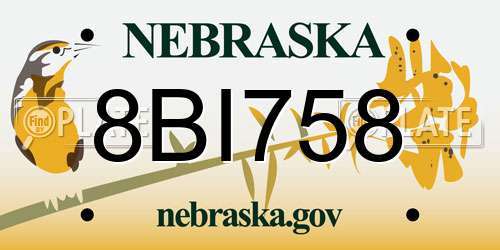 8BI758 Nebraska License Plate