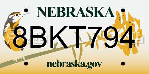 8BKT794 Nebraska License Plate