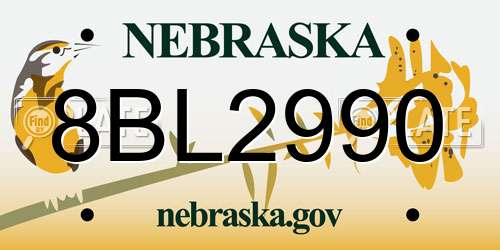 8BL2990 Nebraska License Plate