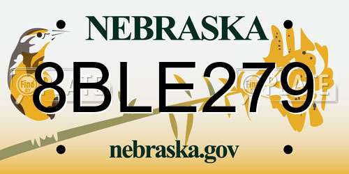 8BLE279 Nebraska License Plate