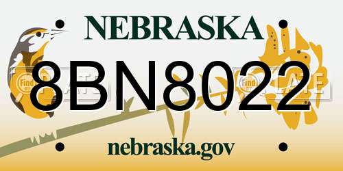 8BN8022 Nebraska License Plate